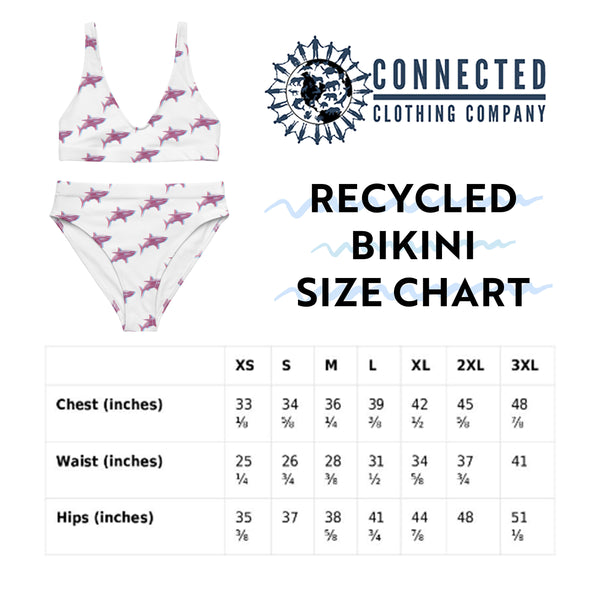3D Shark Recycled Bikini Size Chart - 2 piece high waisted bottom bikini - sweetsherriloudesigns - Ethically and Sustainably Made Apparel - 10% of profits donated to ocean conservation