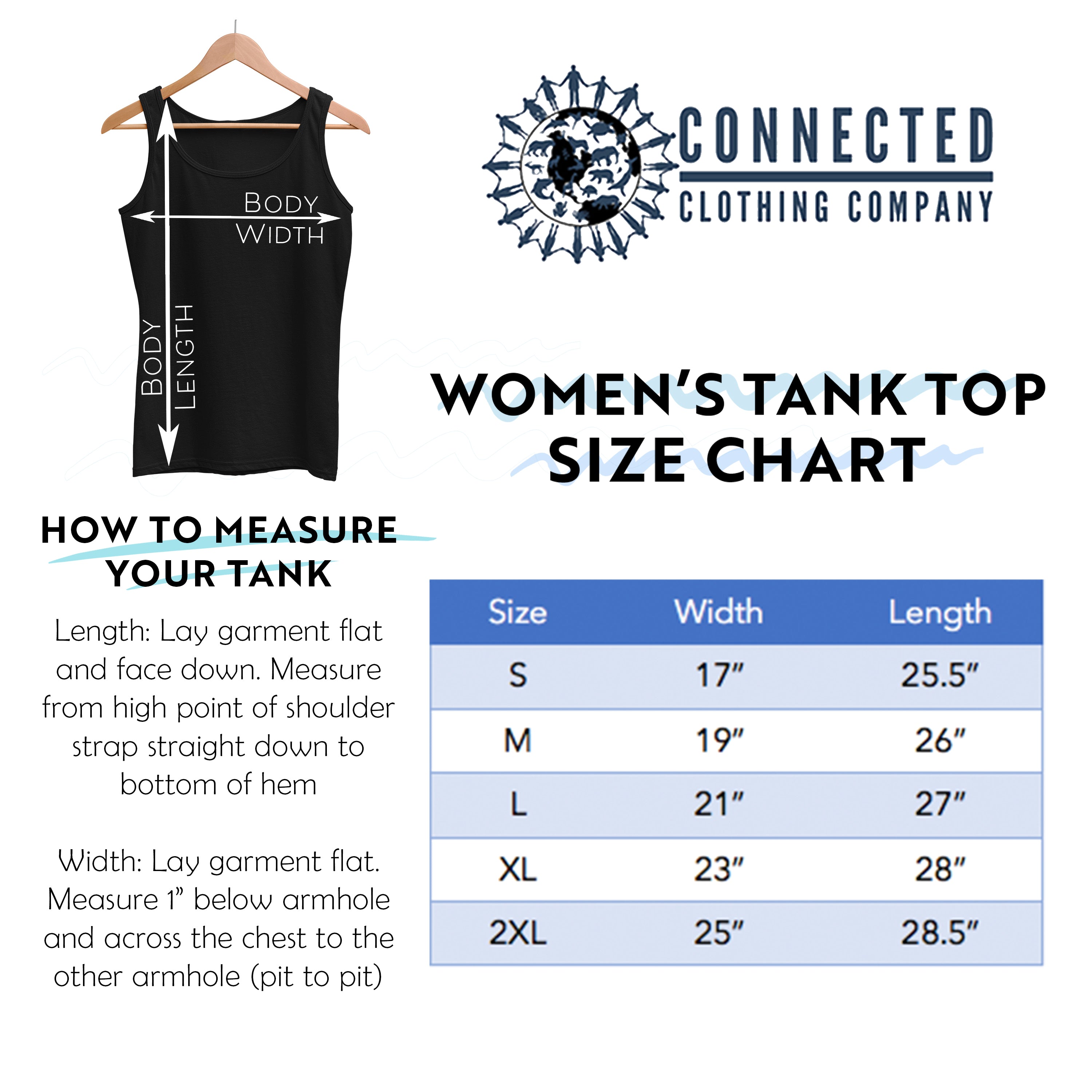 Women's Relaxed Tank Top Size Chart - sweetsherriloudesigns - Ethically and Sustainably Made - 10% donated to Mission Blue ocean conservation